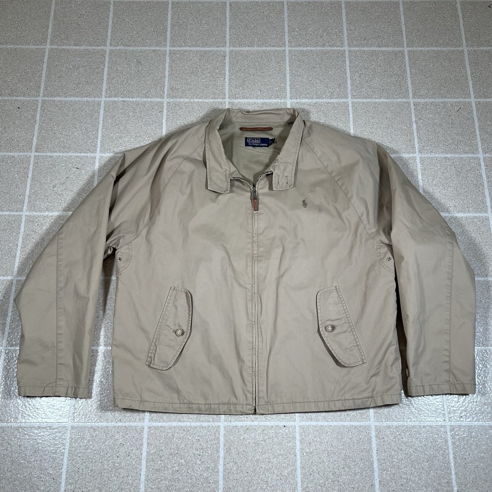 Vintage Polo Ralph Lauren Harrington Jacket Mens Size XL Full Zip Tan Khaki